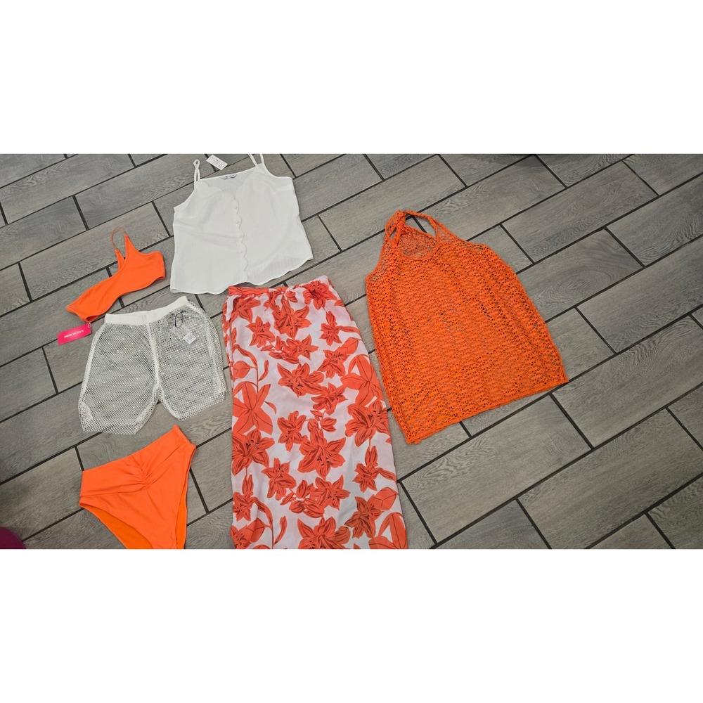 6 piece beach / resort wear bundle including swimsuits, cover ups